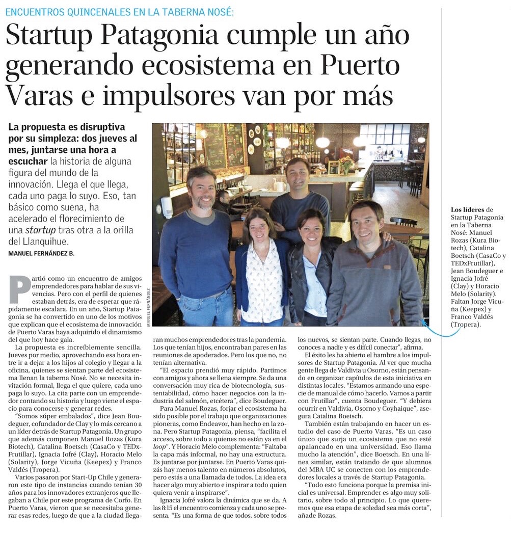 Startup Patagonia en Innovación de El Mercurio